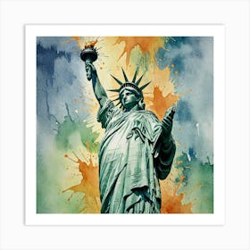 Water Colored Painting Of A Statue Of Liberty Water Color Spray 32k Resolution 3749314597 Art Print