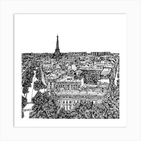 Paris Skyline, Black and White, Illustration Artwork Affiche