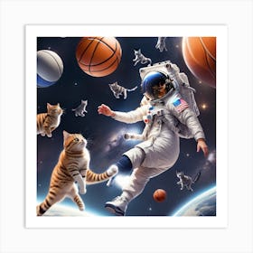 Basketball in space whit cats Art Print