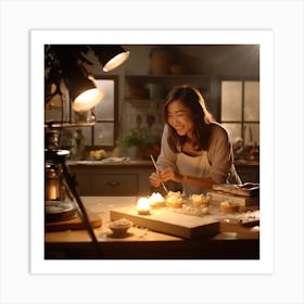 Asian Woman In Kitchen Art Print