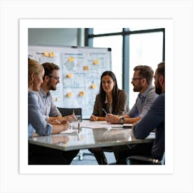 Business Strategy Meeting In Action With A Diverse Group Of Four Adults Two Women And Two Men Stra (1) Art Print