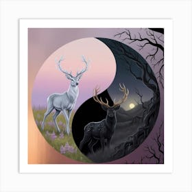 Yin Yang Deer Art Print