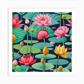 Lotus Flower Seamless Pattern Art Print