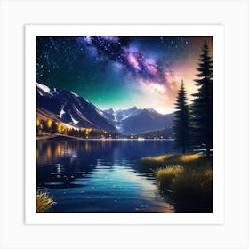 Night Sky Over Lake 10 Art Print