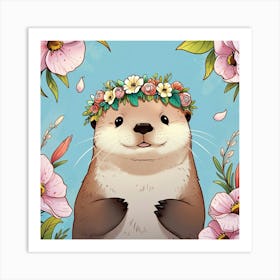 Otter With Flowers Art Print