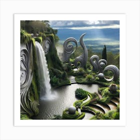 Waterfall In A Garden Art Print