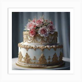 Wedding Cake With Roses Art Print