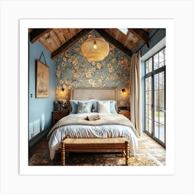 Bedroom With Floral Wallpaper 3 Art Print