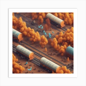 Train Tracks With Smoke 1 Art Print