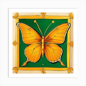 Butterfly On A Green Frame Art Print