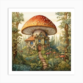 Fairytale Fantasy Kids Art Mushroom House Wall Art Print Art Print