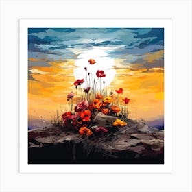 Flowers At Sundown Art Print