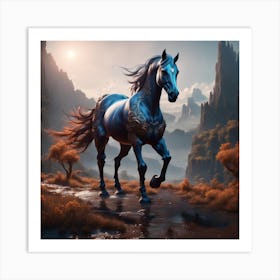 Blue Horse Art Print