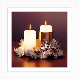Two Candles On A Table Art Print