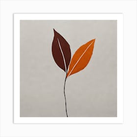 A minimal Illustration of Two leaves, pleasing home & office decor, Earthly tones on a solid background, 1250 Art Print