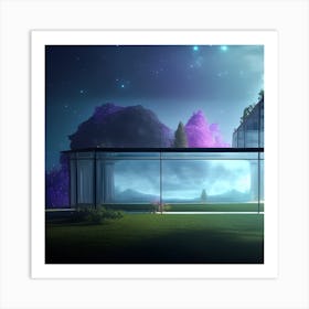 Glass House At Night Art Print