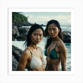 Two Asian Women In Bikinis Art Print