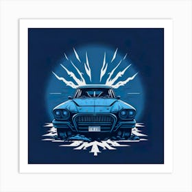 Car Blue Artwork Of Graphic Design Flat (56) Art Print