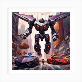 Charlie Robot And Cars Art Print