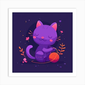 Purple Cat With Yarn Art Print