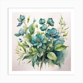 Blue Flowers Watercolor Painting Art Print