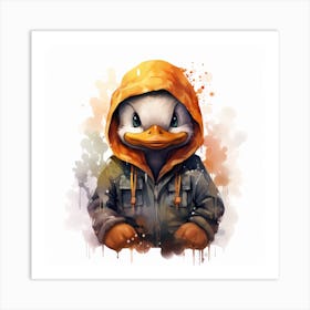 Watercolour Cartoon Duck In A Hoodie 2 Art Print