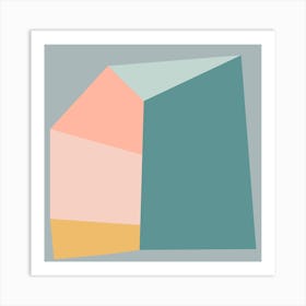 Modern Abstract Geometric Shape in Teal and Peach Art Print