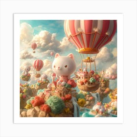 Cute Kitties In Hot Air Balloons Art Print