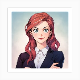 Anime Girl With Red Hair Art Print