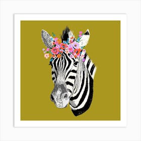 Floral Zebra Square Art Print