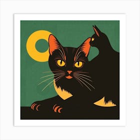 Cat And Moon Art Print