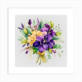 Watercolor Mardi Gras Flower Bouquets 11 Art Print