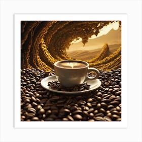 Coffee Cup On Coffee Beans Background Art Print