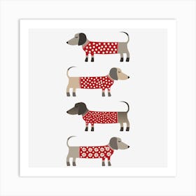 Dachshund Wiener Sausage Dogs in Red Knitwear Art Print