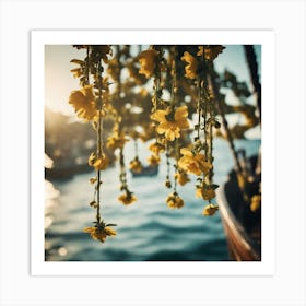 Yellow Flowers On A Boat Art Print