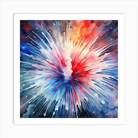 Red White And Blue Watercolor Explosion Art Print