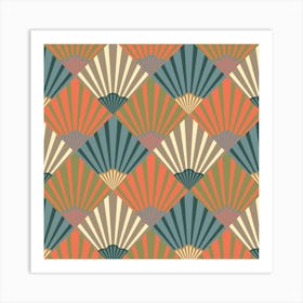 SUNRISE Art Deco Vintage Abstract Geometric in Elegant Neutrals Navy Earth Tones Art Print