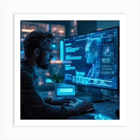 A Cyber Themed Website Interface With A Central Chat Dialog Box Engaging In Conversation With A Cli (4) Art Print