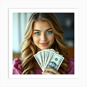 Beautiful Woman Holding Money 10 Art Print