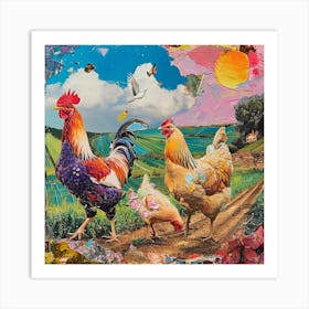 Kitsch Chicken Collage Art Print