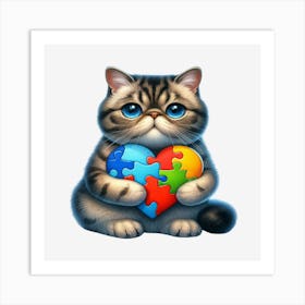 Autism Puzzle Piece Cat (Exotic Shorthair) Art Print