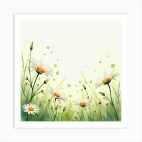 A Serene Watercolor Scene Of Daisies In A Meadow 1 Art Print