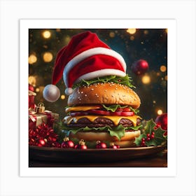 Burger With Santa Hat Art Print