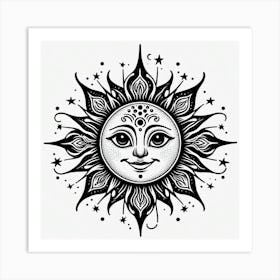 Blackwork Style, The Sun 1 Art Print