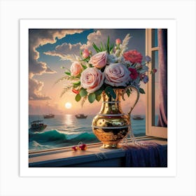 Sunset With Roses 1 Art Print