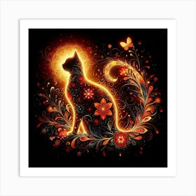 Cat In Flames Art Print