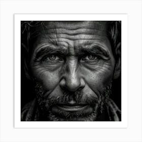 Portrait Of A Weathered Face Bold Textured Details Highlighted Deep Set Eyes Furrowed Brow Creas (1) 1 Art Print