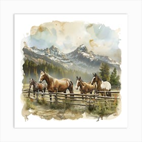 Horses In The Mountains Art Print