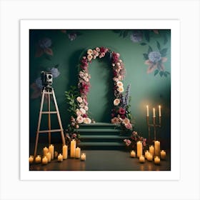 Wedding Backdrop With Candles And Flowers Art Print