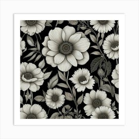 Black And White Flowers 4 Art Print